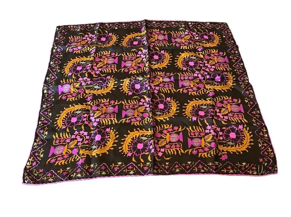 Vera Neuman Scarf 22x22” VTG All Silk Hand Rolled Japan Pink Orange Brown